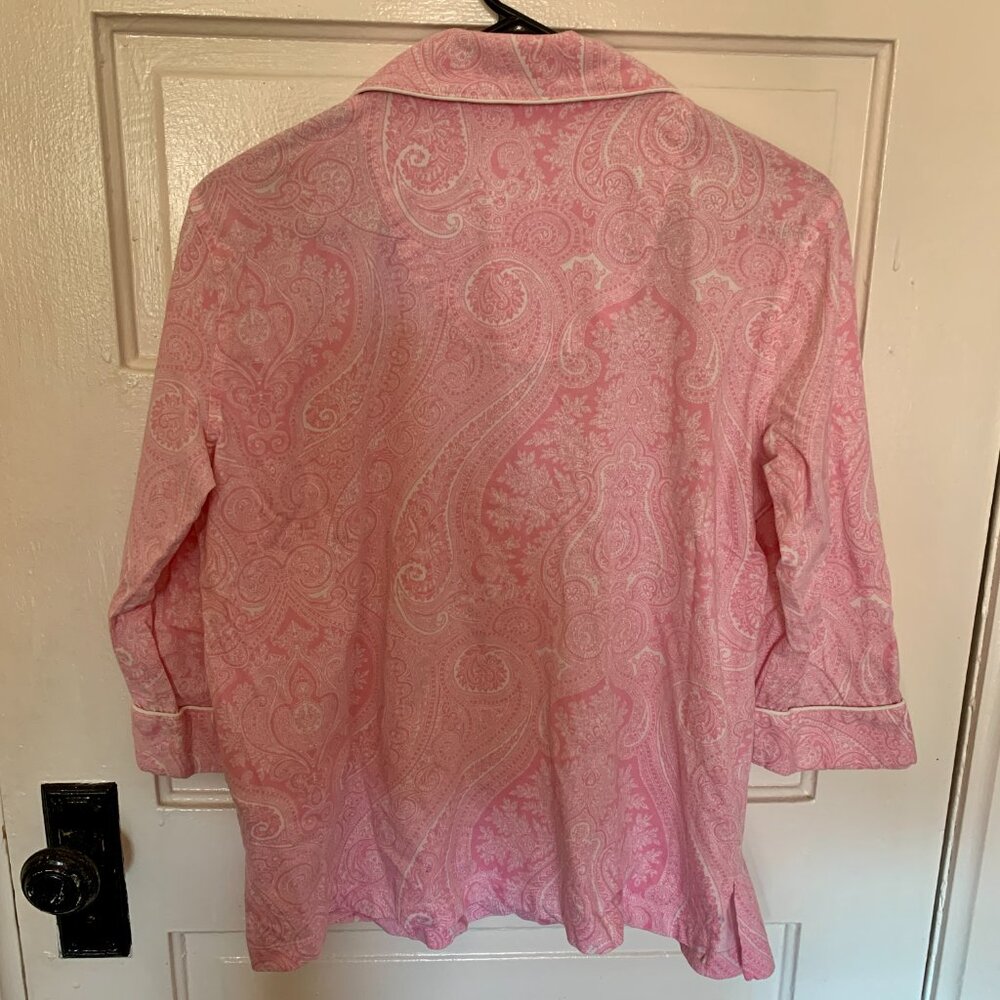 Lauren Ralph Lauren Pink Cotton Paisley Monogram Crop Pajama Set, Size M - Picture 3 of 7